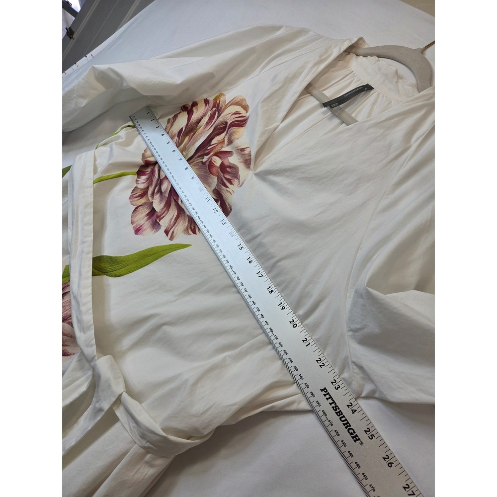 Anthropologie Belted V-Neck Floral Midi Dress MP Medium Petite Cotton Pockets - Picture 11 of 13
